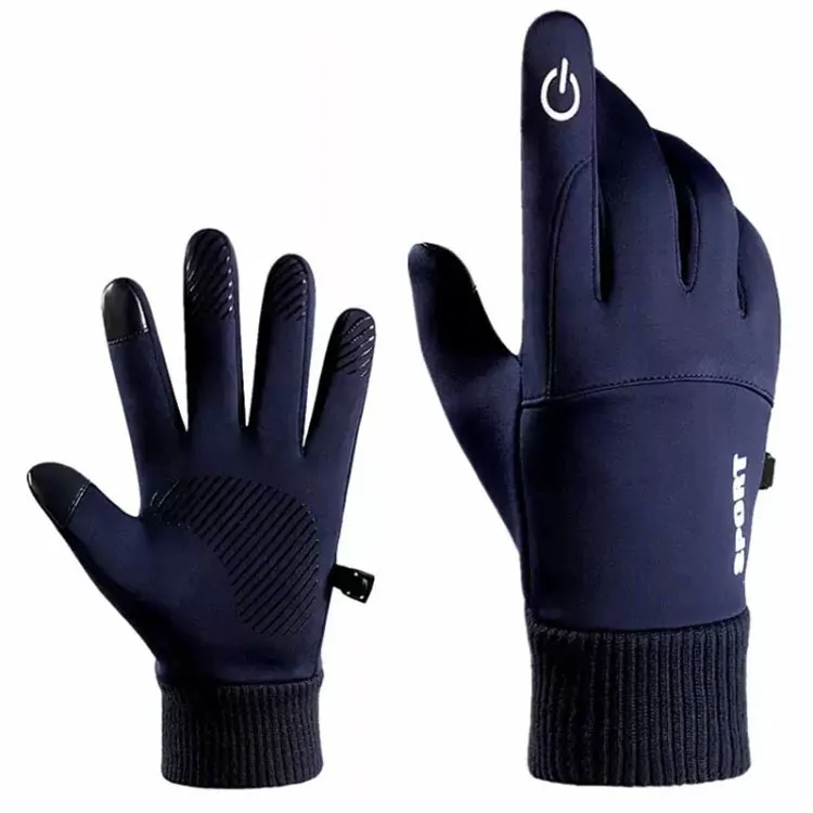 1 Pair With Velvet Waterproof Outdoor Cycling Cold and Wind-proof Warm Gloves, Size: One Size(Navy)