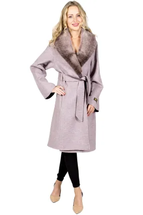 100% Cashmere Wrap Coat with Mink Collar