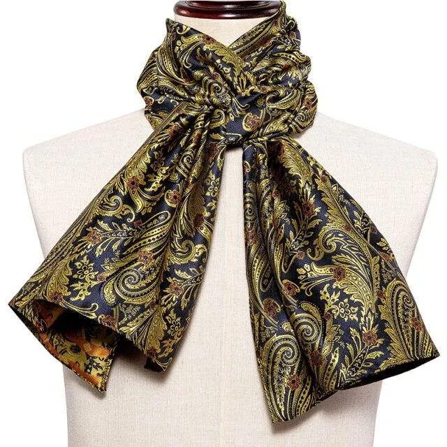 100% Silk Scarf Casual Green Jacquard Paisley