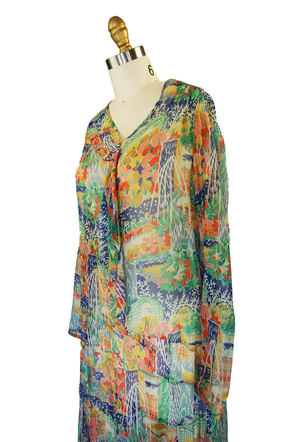 1920s Pretty Print Silk Chiffon Dress