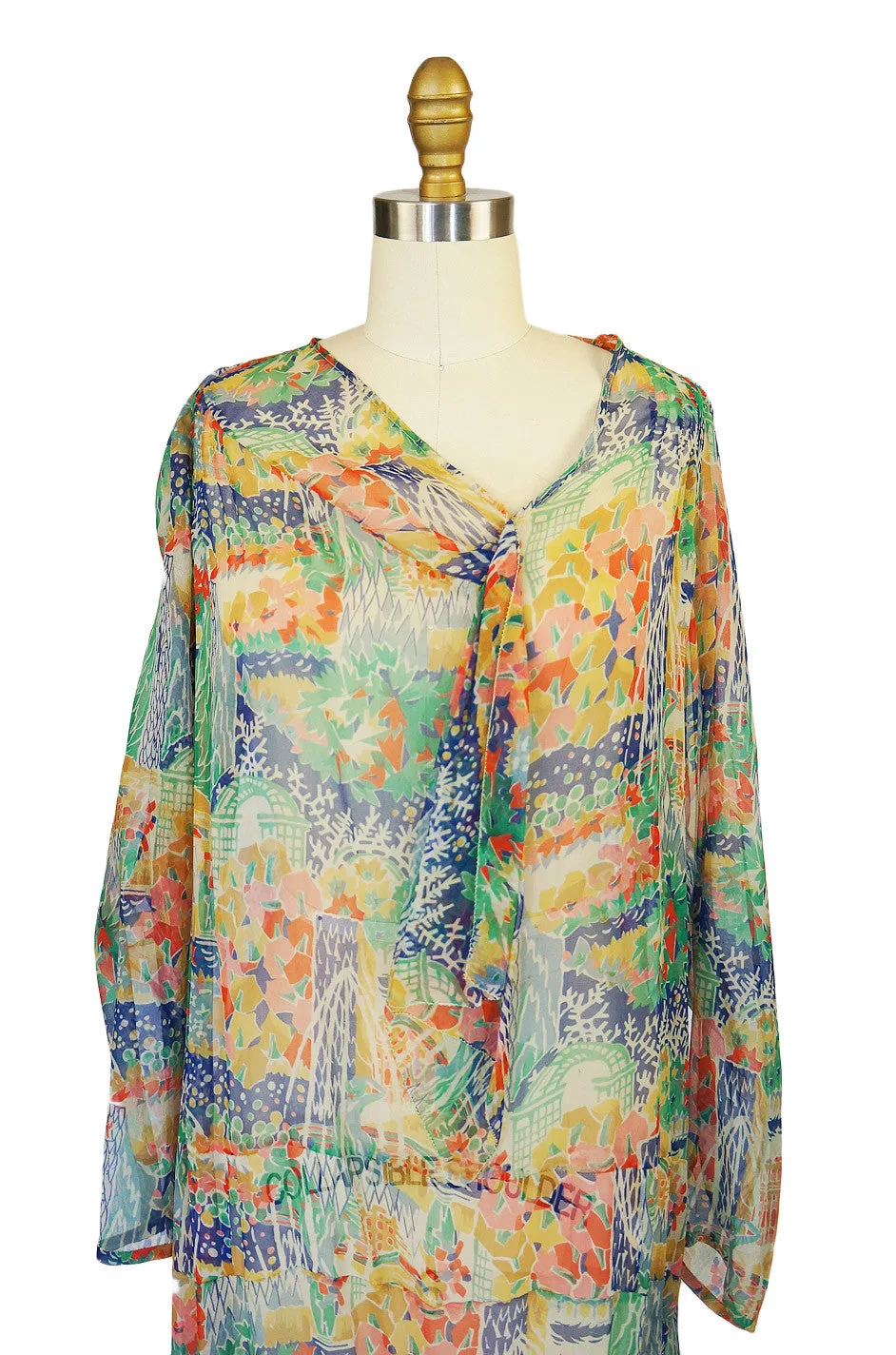 1920s Pretty Print Silk Chiffon Dress