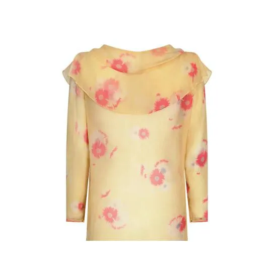 1920s Yellow Chiffon Floral Dress