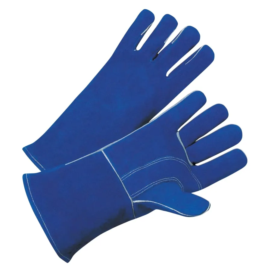 7344 Leather Welding Gloves, Leather, Large, Blue, 4 in cuff, Cotton Lining, 1 Dozen