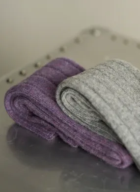 75% Cashmere Rib Sock in Heathered Purple