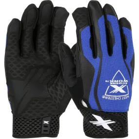 89302 PIP Synthetic Leather Palm with Silicone Grip, Blue Fabric Back & Touchscreen Index Finger - XLock Cuff 6 Pair