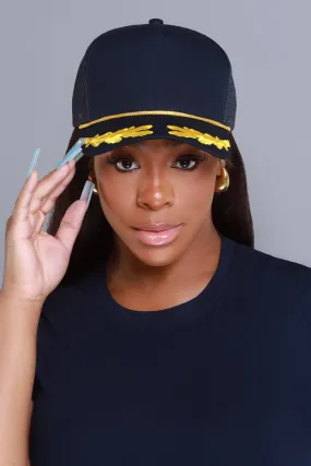 Ahoy There Embroidered Trucker Hat - Navy/Gold