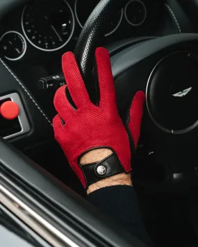 BAD ONE - Perforated Suede Driving Gloves - Red/Black