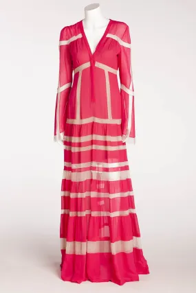 BCBG Maxazria Runway - "Sophy" Fuschia and Nude Long Sleeve Dress - S