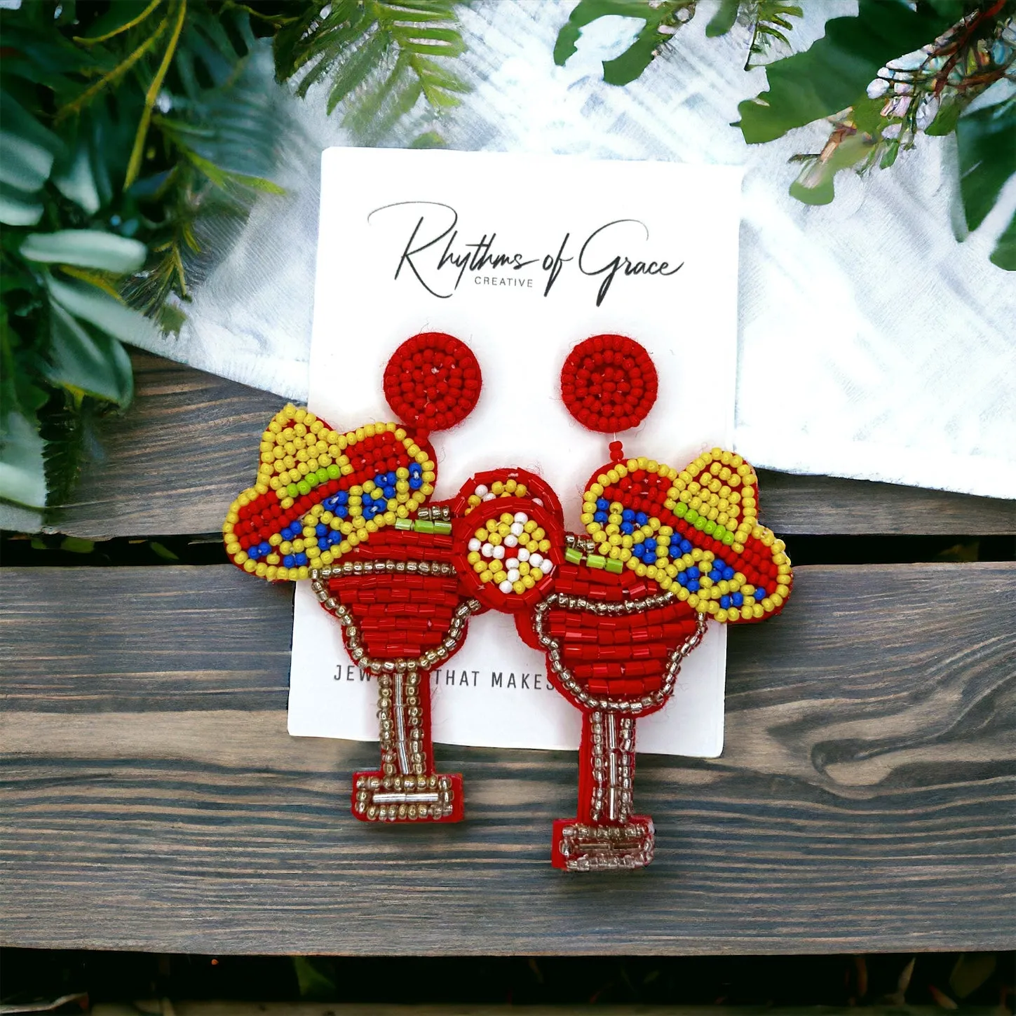 Beaded Margarita Earrings - Margarita Accessories, Sombrero, Mexican Fiesta, Happy Birthday, Cinco de Mayo