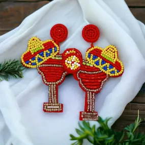 Beaded Margarita Earrings - Margarita Accessories, Sombrero, Mexican Fiesta, Happy Birthday, Cinco de Mayo