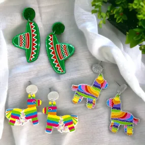 Cinco de Mayo Earrings - Halloween Earrings, Piñata Earrings, Halloween Accessories, Halloween Earrings, Birthday Piñata, Sombrero Earrings, Mexican Earrings