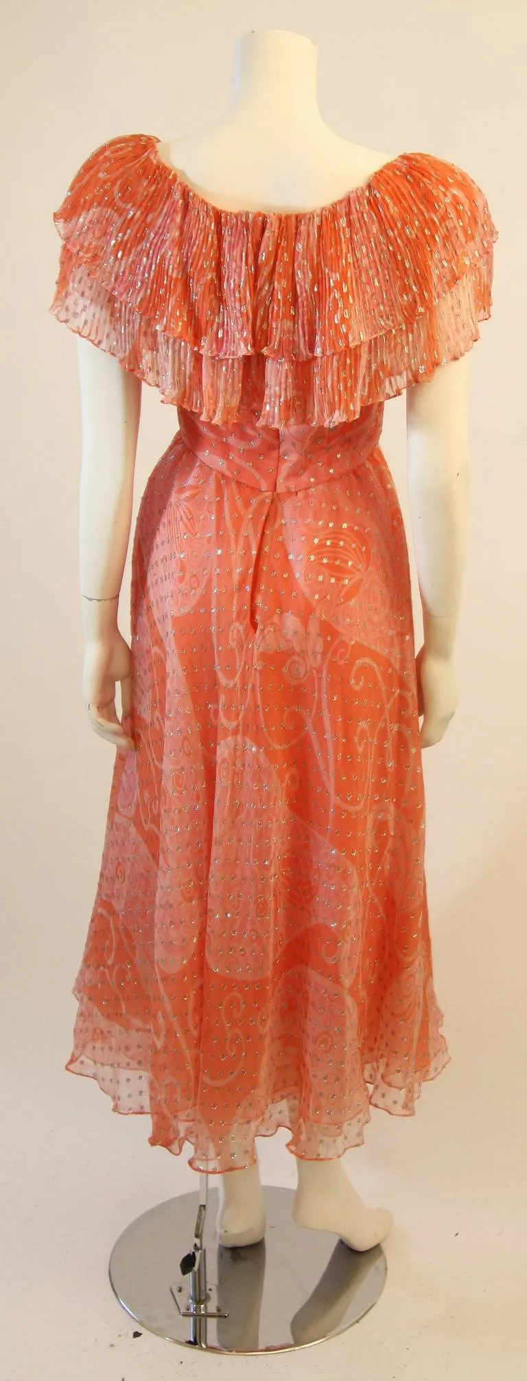 DIANE DICKERSON Coral Chiffon Dress with Ruffle Size 6