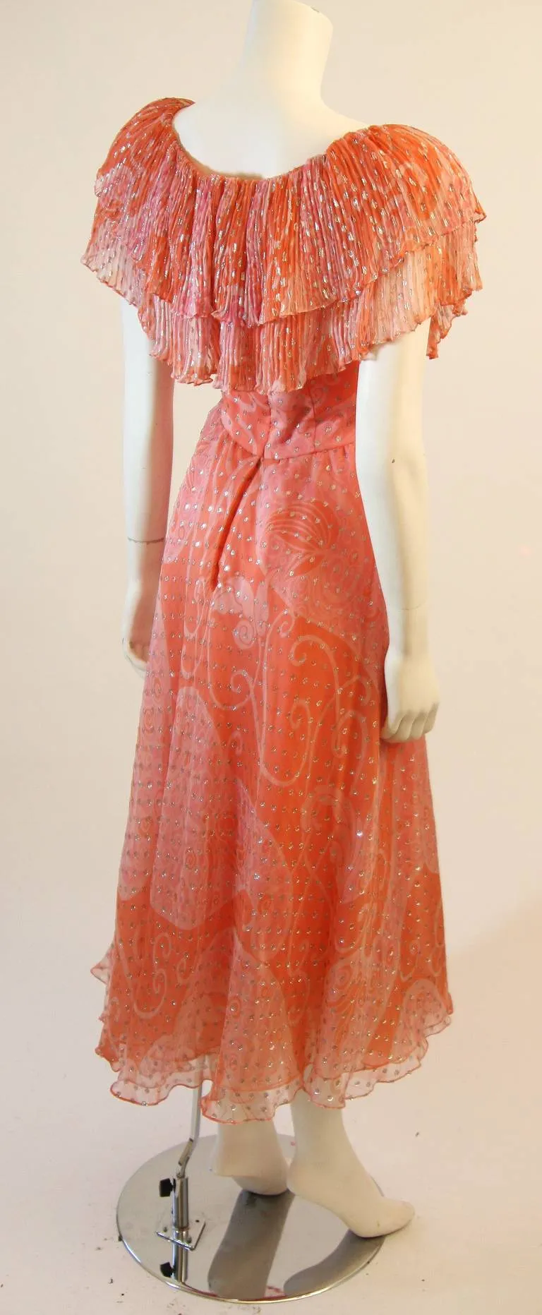 DIANE DICKERSON Coral Chiffon Dress with Ruffle Size 6