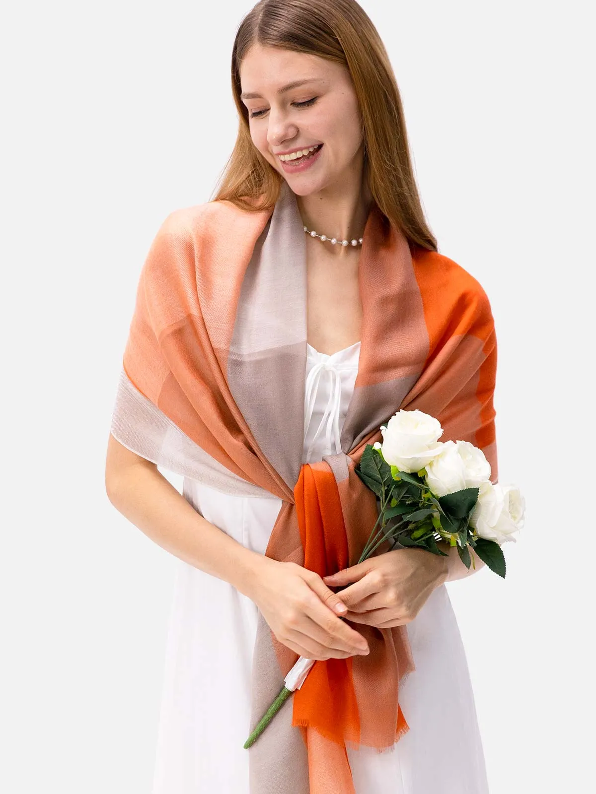 Featherlight Orange White Cashmere Scarf