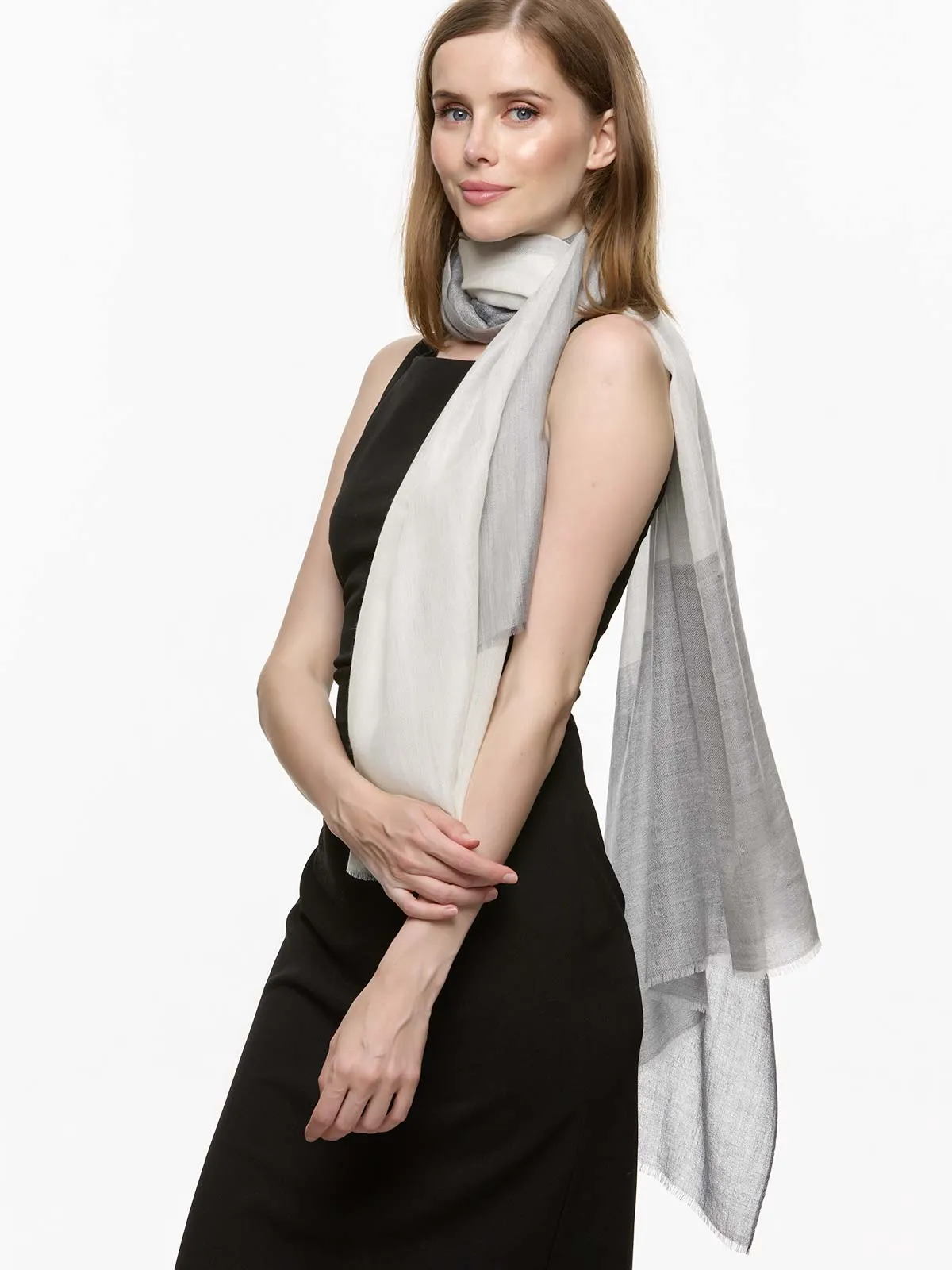 Featherlight Silver White Cashmere Scarf