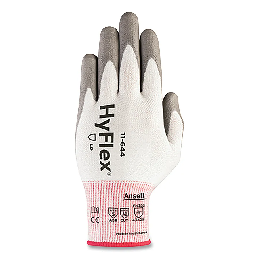 HyFlex® 11-644 Polyurethane Palm Coated Gloves - HYFLEX 11644 WHT CUT/13GA PE W/ GRAY PU CT