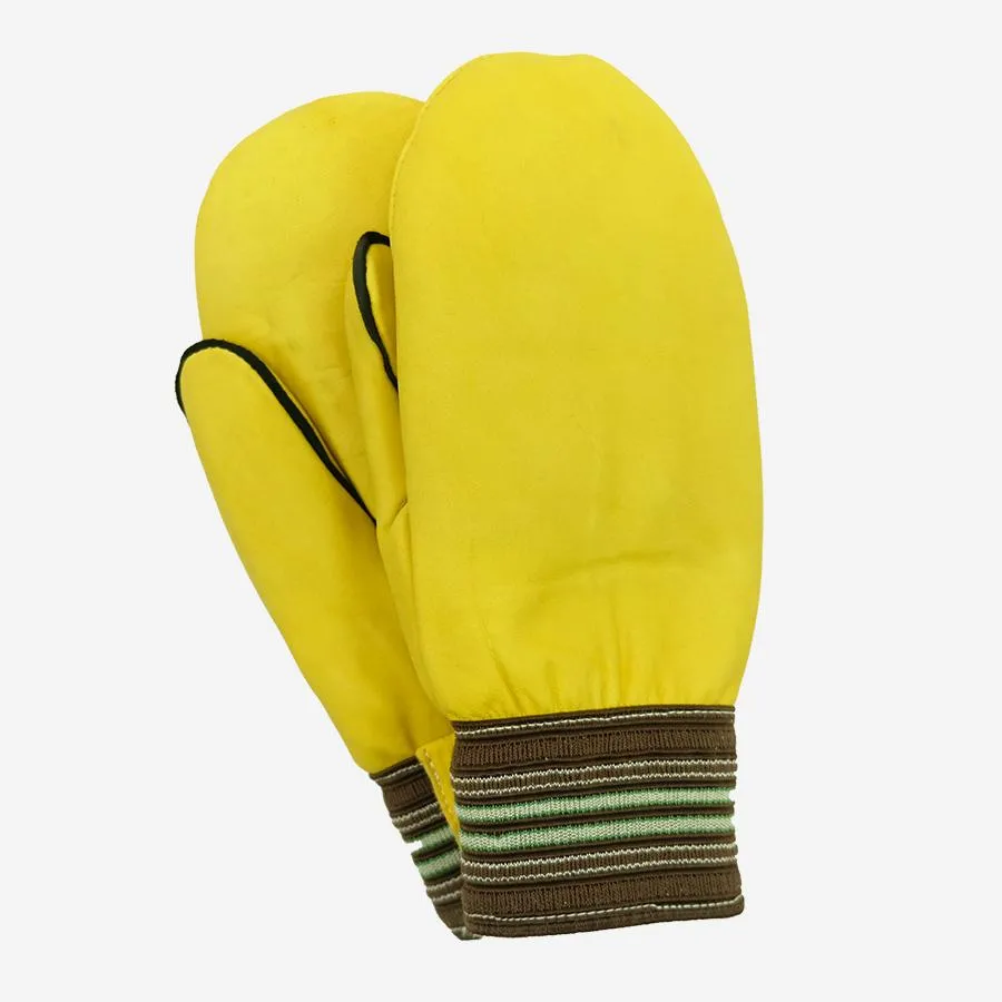 Lined "Garbage" Leather Mitts - Cream