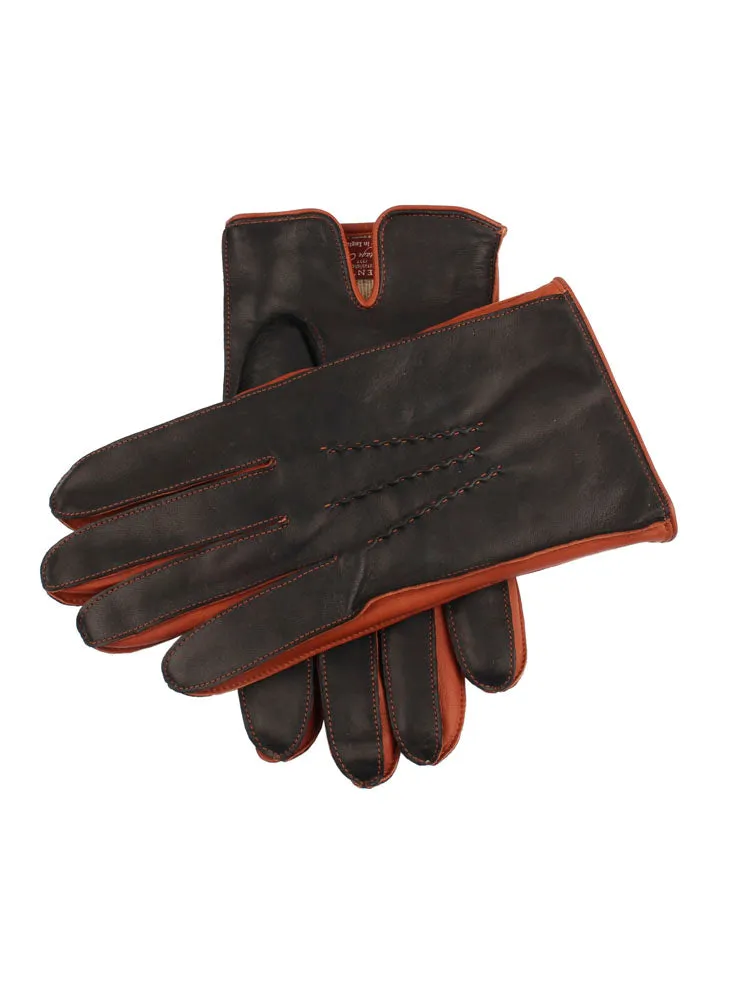 Men's Cashmere Lined Leather Gloves with Contrast Details