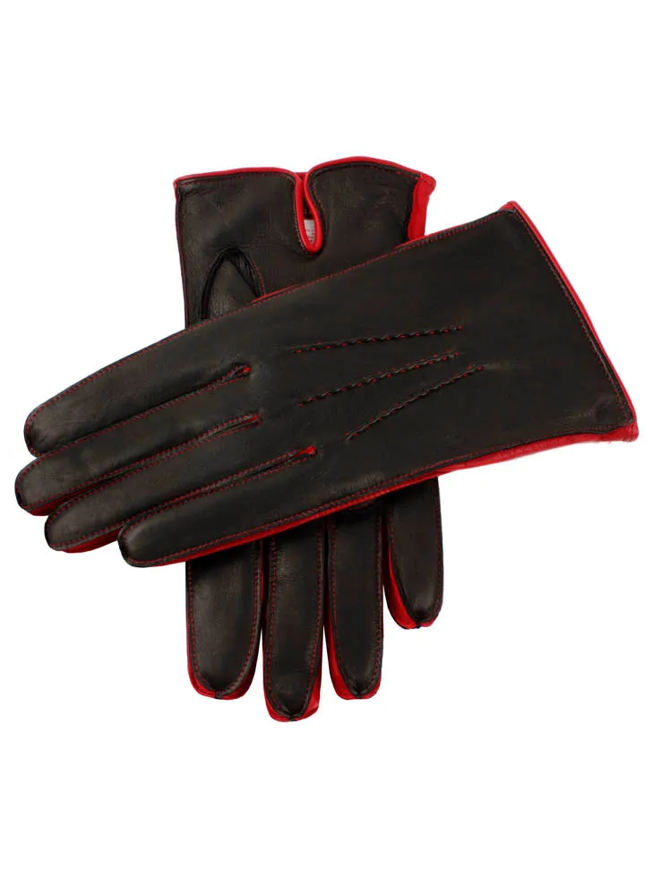 Men's Cashmere Lined Leather Gloves with Contrast Details