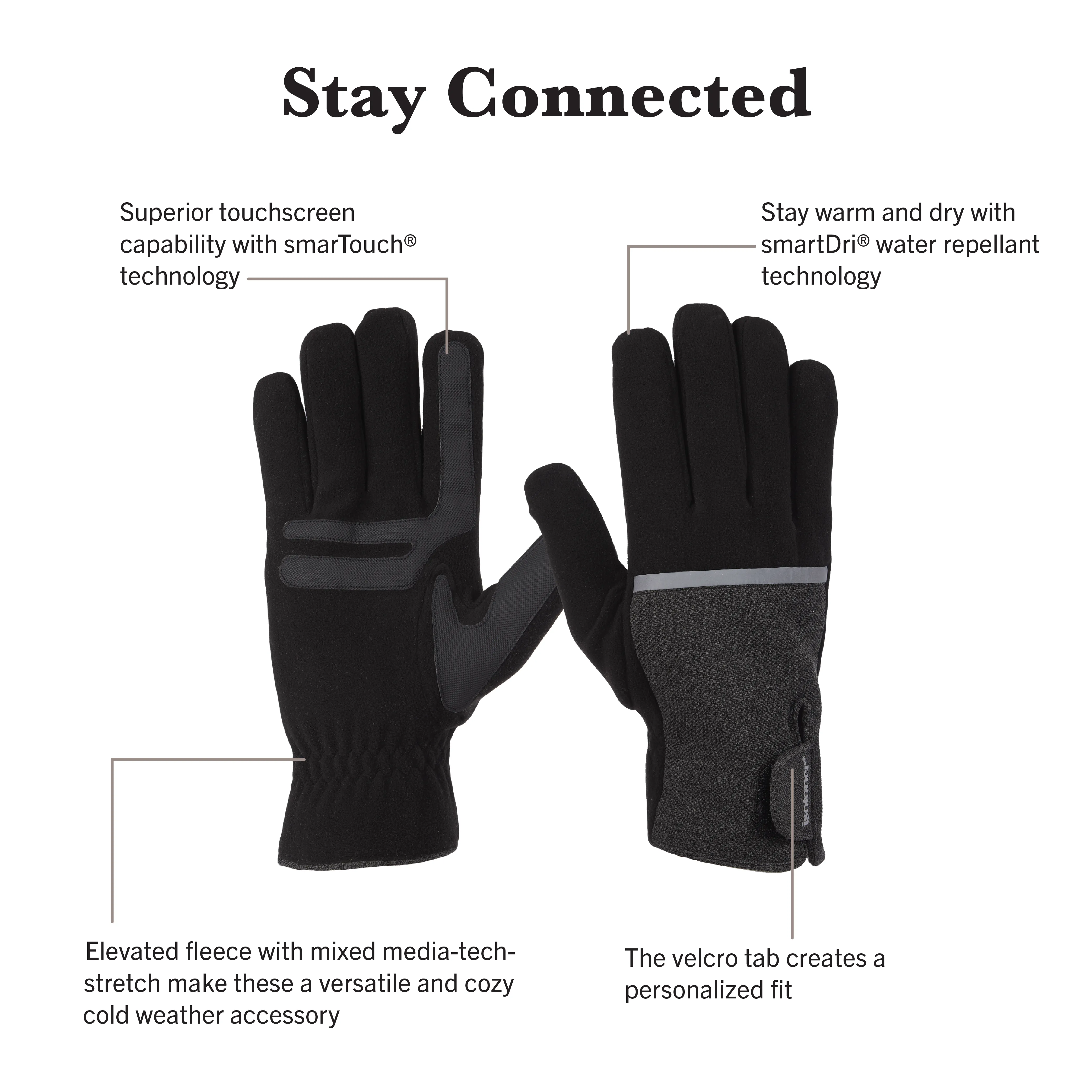 Men's Fleece Tech Stretch and Water Repellent Touchscreen Gloves