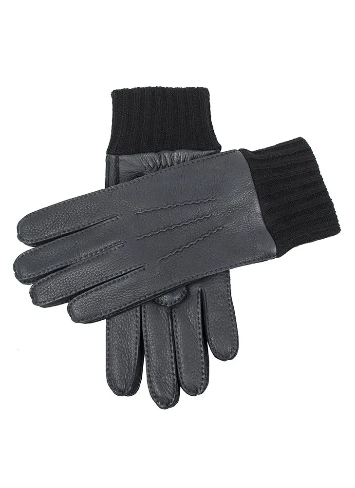 Men's Handsewn Three-Point Cashmere-Lined Deerskin Leather Gloves with Cashmere Cuffs