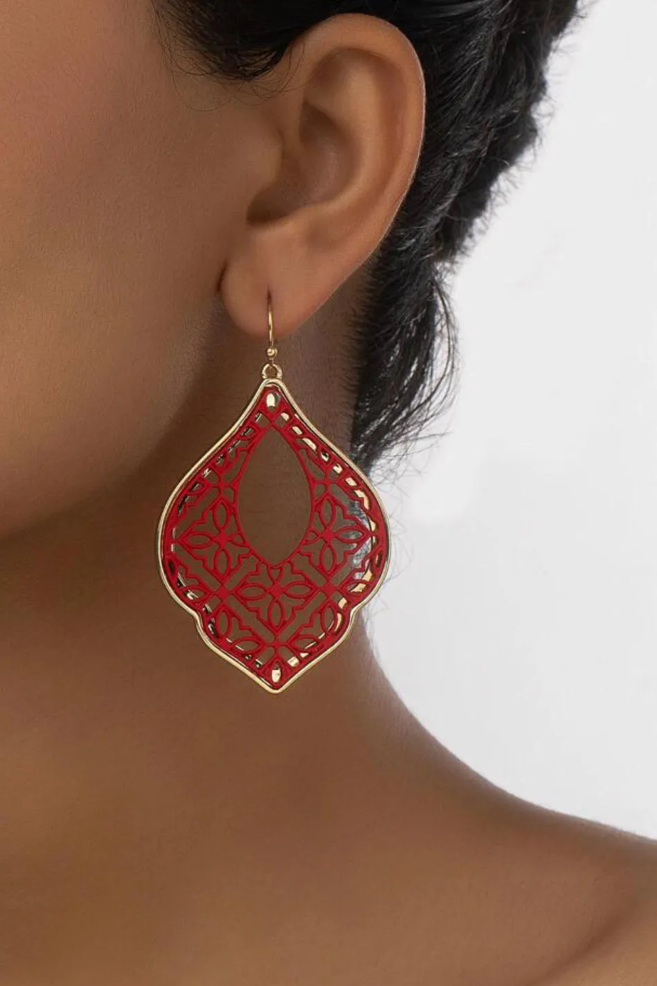 Red Geometric Drop Earrings