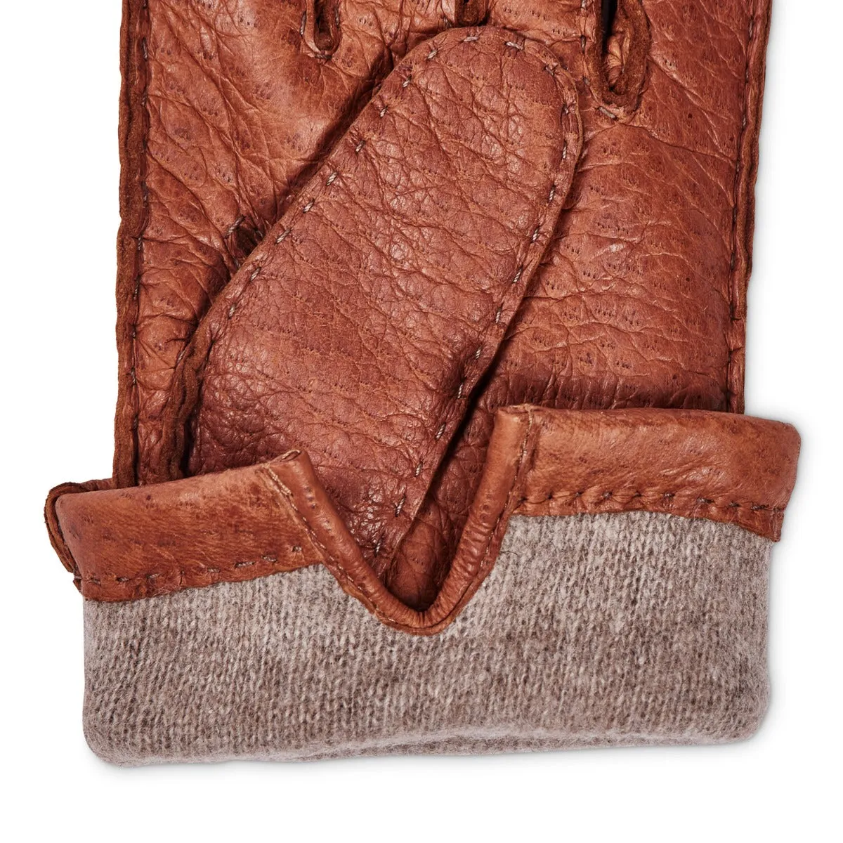 Sovereign Grade Medium Brown Peccary Leather Gloves, Cashmere Lined